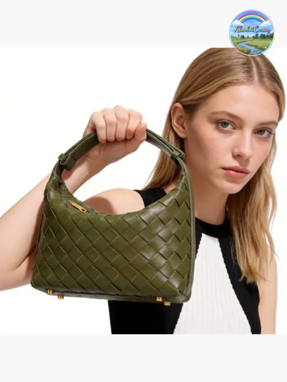 Mini Woven Hobo Tote Handbag Vegan Leather Shoulder Bag Purse